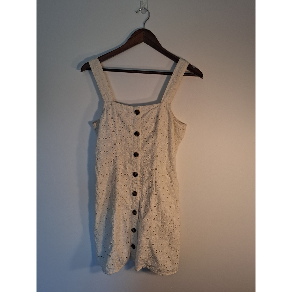 Cottagecore American Eagle Eyelet Mini Dress Womens Medium Cream Button Front